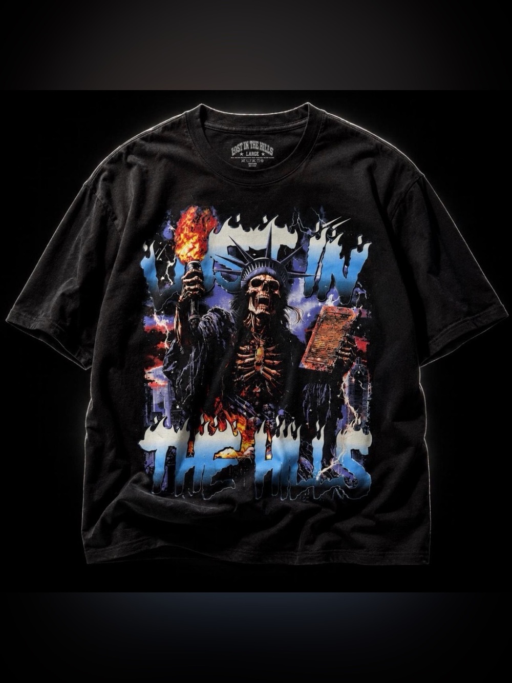 Lost In The Hills ‘Skeleton Statue of Liberty’ Graphic Tee - Size L - NWT
